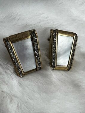 Vintage MOP, Sterling, Rhinestone, Gold  Tone, Screw Back Earrings